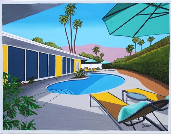 Palm Springs Pool Patio Print Mid Century Modern Limited Edition