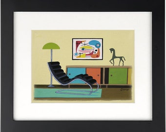 Mini Print Mid Century Modern Eames Retro  Print from Original Painting Classic Lounge Chair Modern Style Wall Art