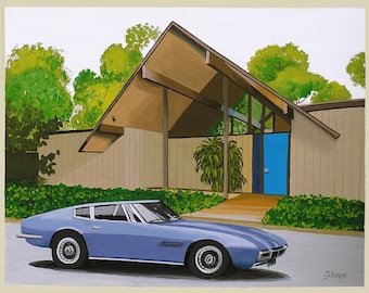 Sports Car Art Print 1968 Maserati Mid Century Modern House Limited Edition Print  Vintage Automobile