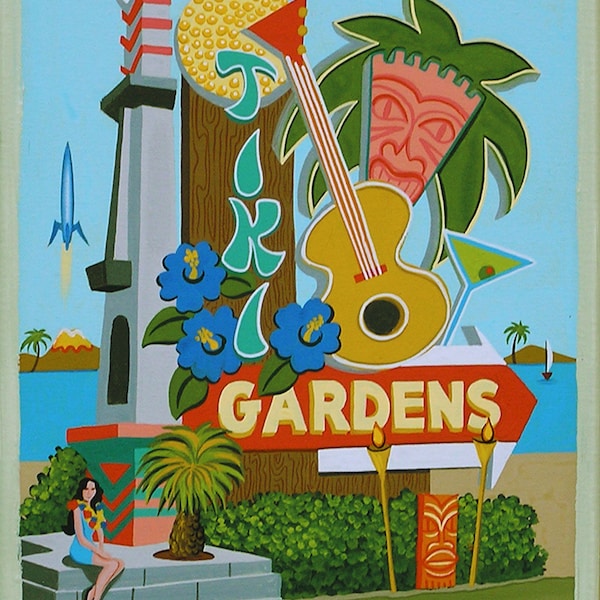 Mid Century Modern Eames Retro Limited Edition Print from Original Painting Tiki Googie Sign