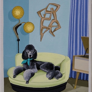 Mid Century Modern Eames Retro Limited Edition Print from Original Painting Black Standard Poodle