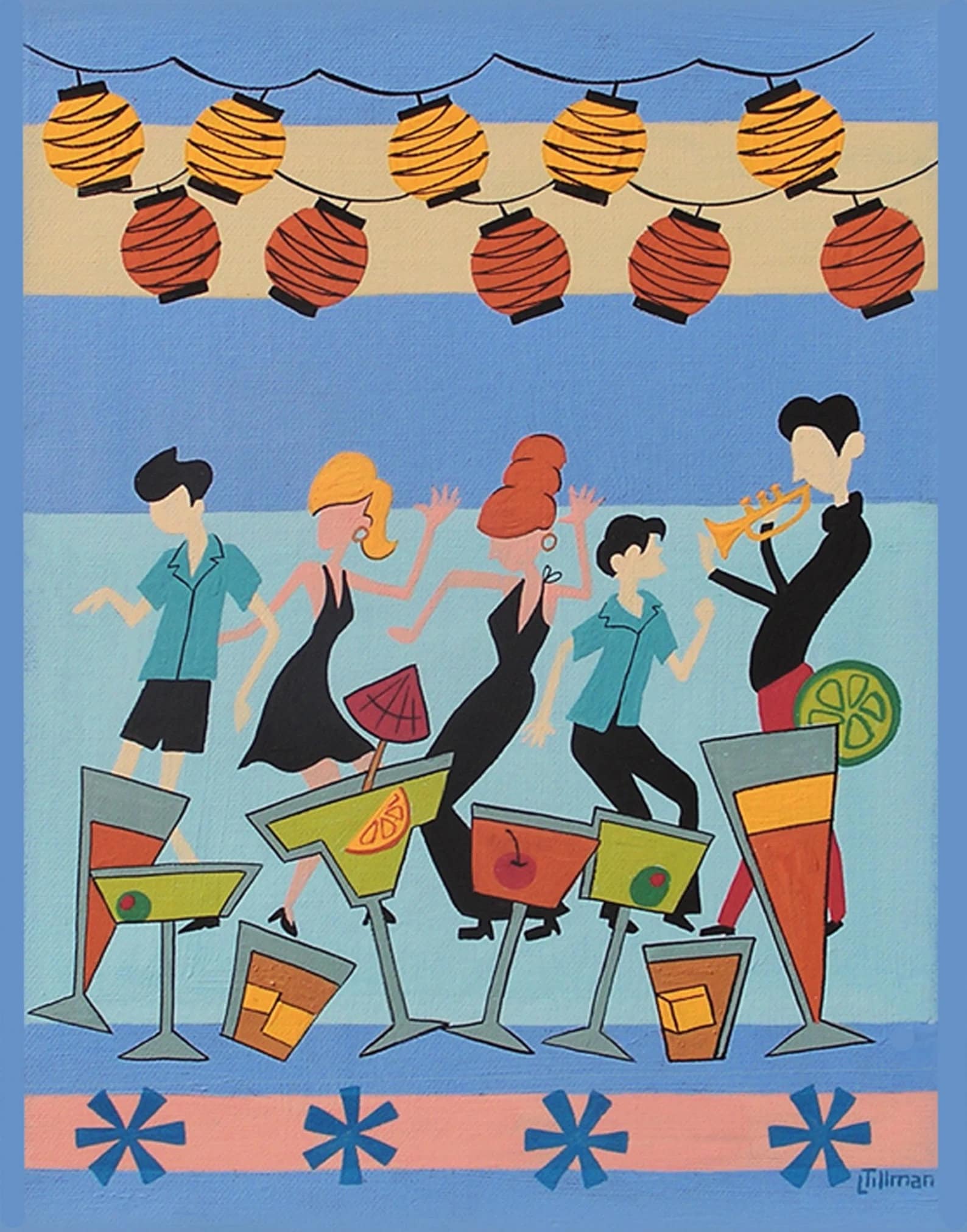 Shag Party Art Print Cocktails Dancing Music Mid Century Modern