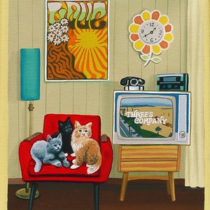 Mid Century Modern Eames Retro Limited Edition Print from Original Painting TV Thee&#39;s Company Cats