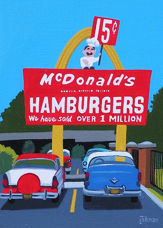 Mcdonald's Sign Mini Print Classic Cars Mid Century Modern Print