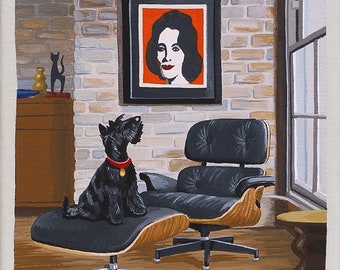 Mid Century Modern Original Painting Andy Warhol Liz Taylor Scottie Dog