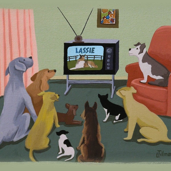 Mid Century Modern Eames Retro Limited Edition Print from Original Painting Dogs TV Lassie