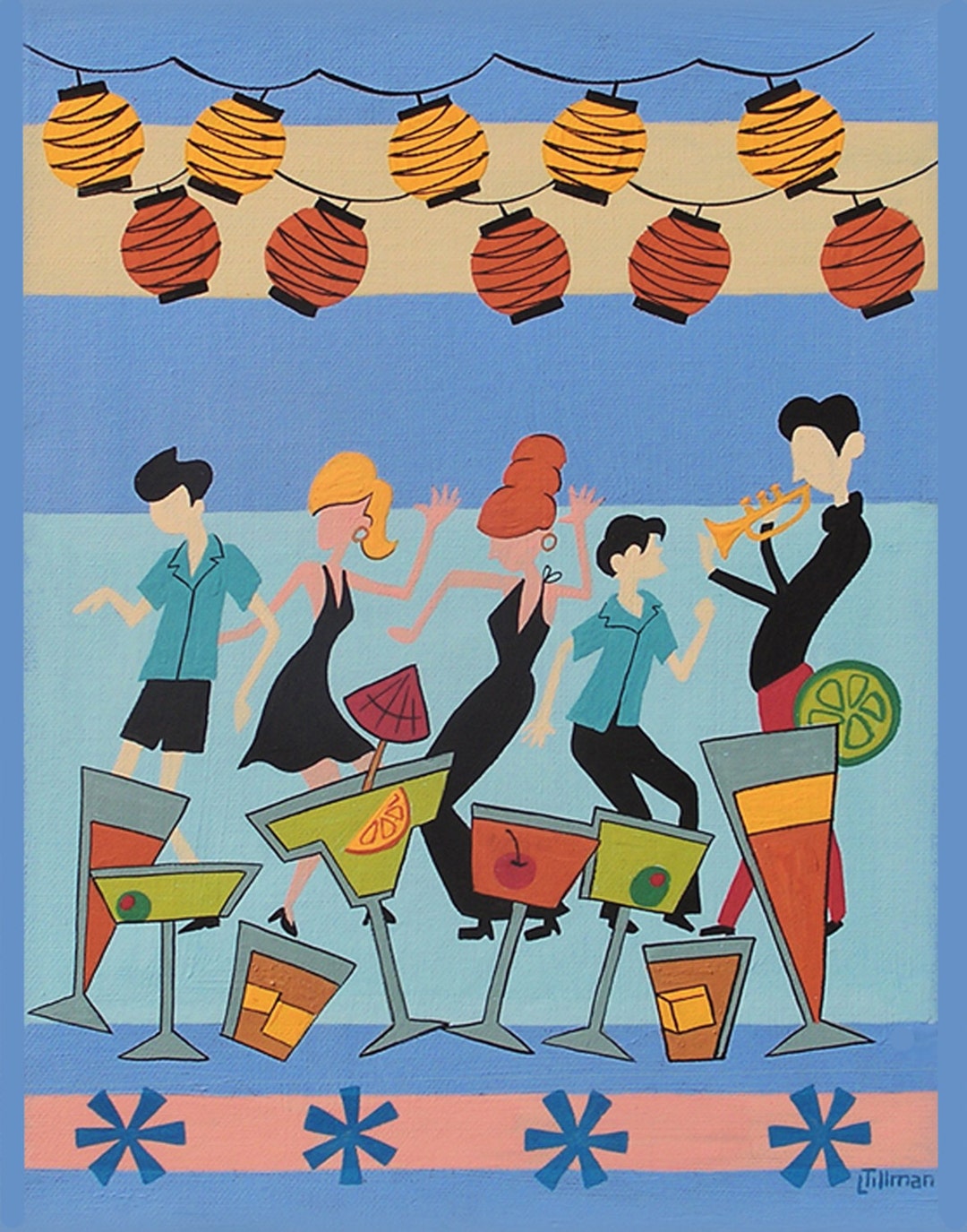 Shag Party Art Print Cocktails Dancing Music Mid Century Modern
