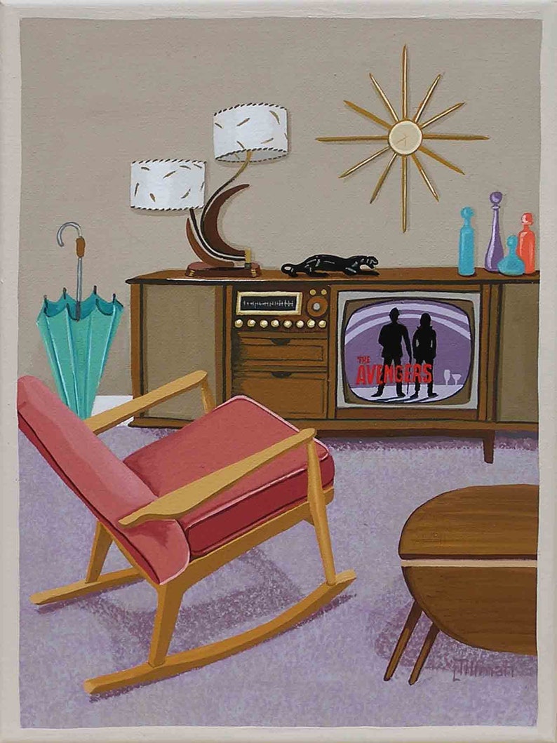 Mid Century Modern Eames Retro Limited Edition Print from Original Painting TV The Avengers image 1