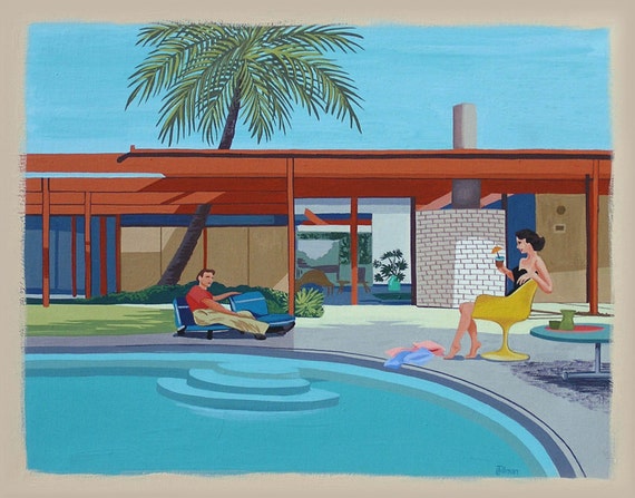 Mid-century Modern Pool Print: Couple With Cocktails, Palm Springs