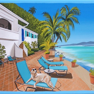 Mid Century Modern Eames Retro Limited Edition Print from Original Painting Golden Retriever Tropic Hotel