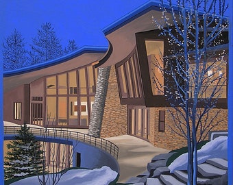 Mountain House Art Mid Century Modern Limited Edition Print Mountain Snow Winter Winter Vacation Home Wall Art