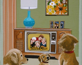 Impression en édition limitée rétro Eames moderne du milieu du siècle à partir de la peinture originale TV Les filles d'or