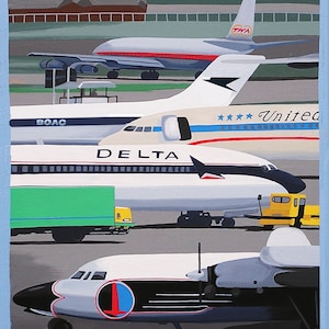 Vintage Airplane Art Print, Aviation Travel Poster, Mid Century Modern Style