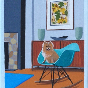 Dog Portrait Pomeranian Print Mid Century Modern Limited Edition Print Pom On Shell Chair Mid Century Decor Wall Art