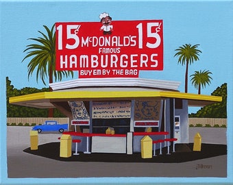 Original McDonald's Print Mid Century Modern Limited Edition Print McDonald's Stand 15 Cent Hamburgers Wall Art