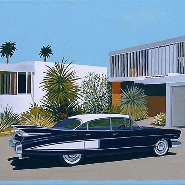 Mid Century Modern Eames Retro Limited Edition Print d’après la peinture originale 1959 Cadillac Fleetwood