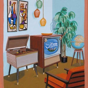 Mid Century Modern Eames Retro Limited Edition Print from Original Painting TV The Jetsons