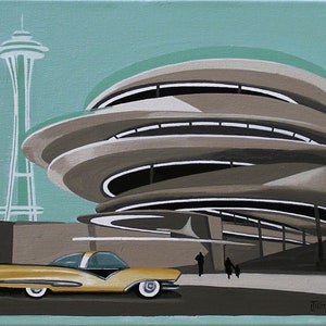 Mid Century Modern Eames Retro Limited Edition Print from Original Painting 1955 Ford Mystery