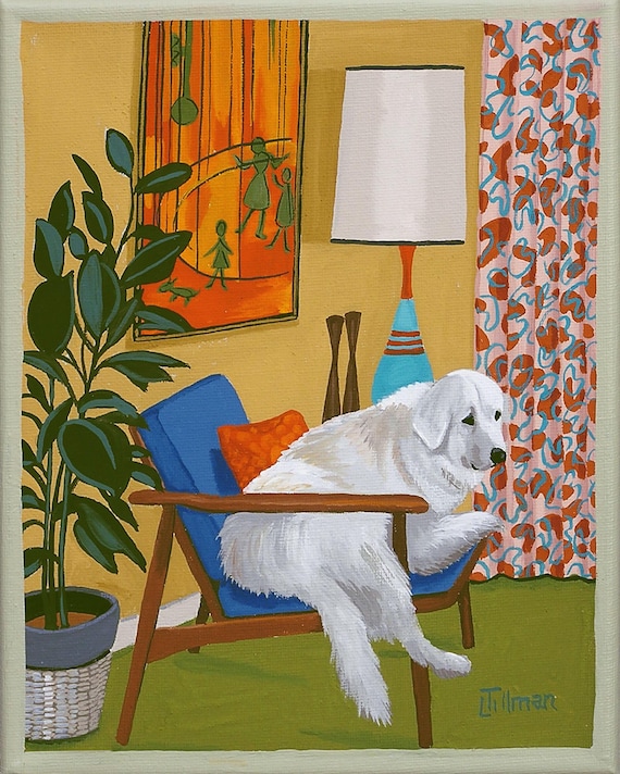 Dog Art Print Great Pyrenees Mid Century Modern Interior Decor Limited Edition Print from Original Painting