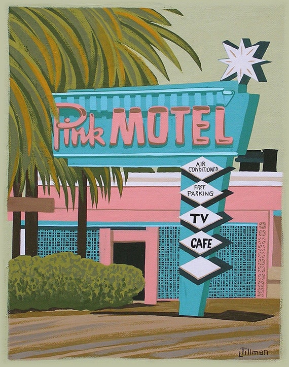 Mid Century Motel Sign Print Pink Motel Retro Motel Mid Century