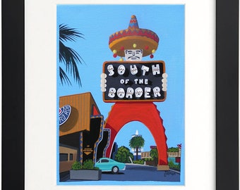 South Carolina Highway Stop Mid Century Modern Print South of the Border Fire Works Souvenir Shop Neon Sign Wall Art