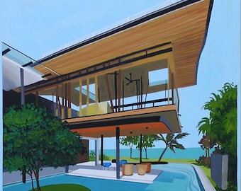 Mid-Century Modern Beach House Print, Limited Edition Architecture Art