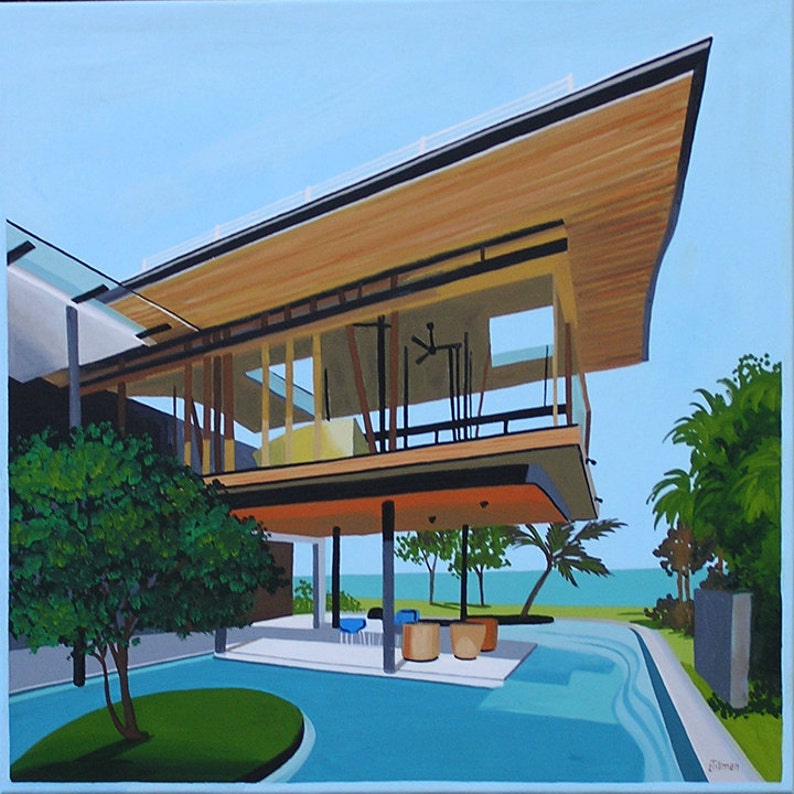 Mid Century Modern Eames Retro Limited Edition Print from Original Painting Beach House image 1