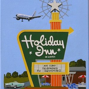 Mid Century Modern Eames Retro Limited Edition Print from Original Painting Holiday Inn Sign