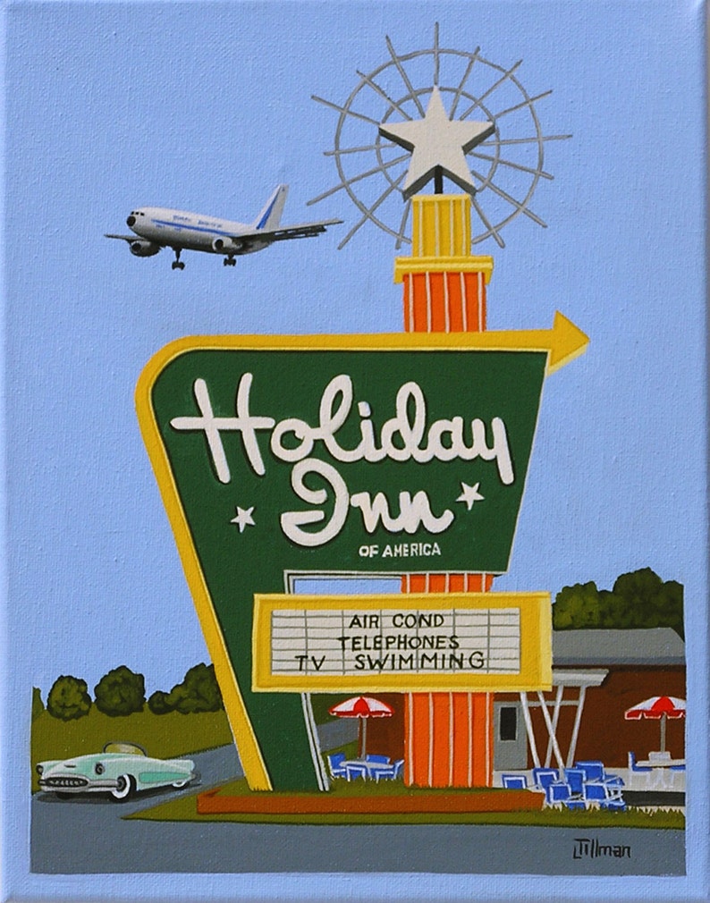 Mid Century Modern Eames Retro Limited Edition Print from Original Painting Holiday Inn Sign image 1