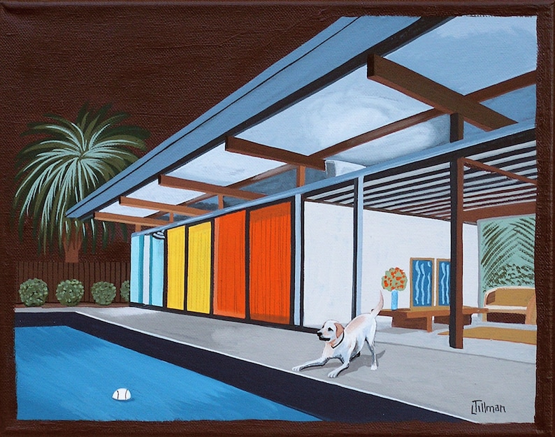 Mid Century Modern Eames Retro Limited Edition Print from Original Painting White Lab Pool image 1