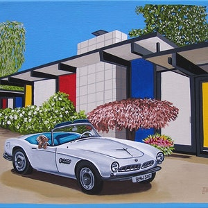 Mid Century Modern Eames Retro Limited Edition Print from Original Painting 1950 BMW 507