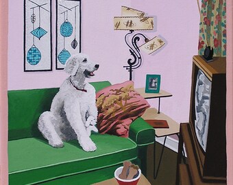 Mid Century Modern Eames Retro Limited Edition Print from Original Painting Poodle TV