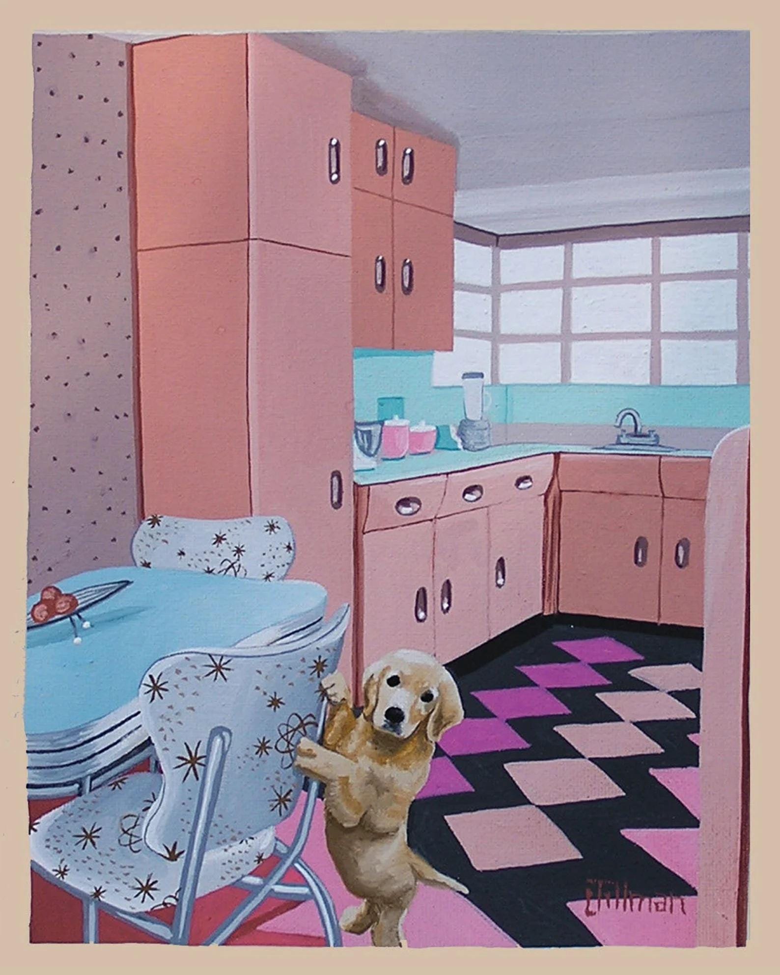 漫画　二次元　ナプキン　無修正 Mid Century Modern Eames Retro Print from Original Painting Flamingo Pink  Kitchen Puppy - Etsy 日本