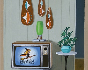Mid Century Modern Eames Retro Limited Edition Print from Original Painting TV Bewitched