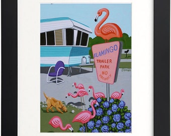 Mid Century Modern Eames Retro  Print from Original Painting Flamingo Trailer park