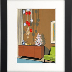 Silver Christmas Tree Mid Century Modern Mini Print Retro Christmas Decorations Modern Holiday Decor Wall Art
