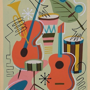 Jazz Band Print, Mid-Century Modern Music Instruments Wall Art