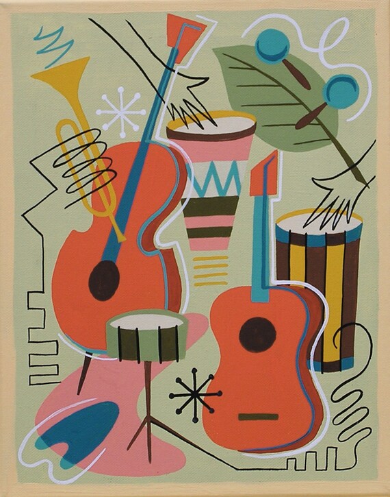 Jazz Band Print, Mid-century Modern Music Instruments Wall Art - Etsy