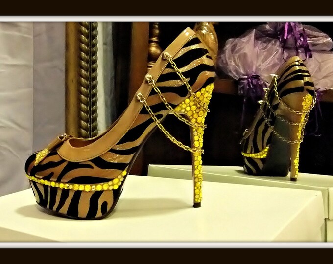 Brown & Black Zebra Pump With Rhinestone Chain and Spike Etsy
