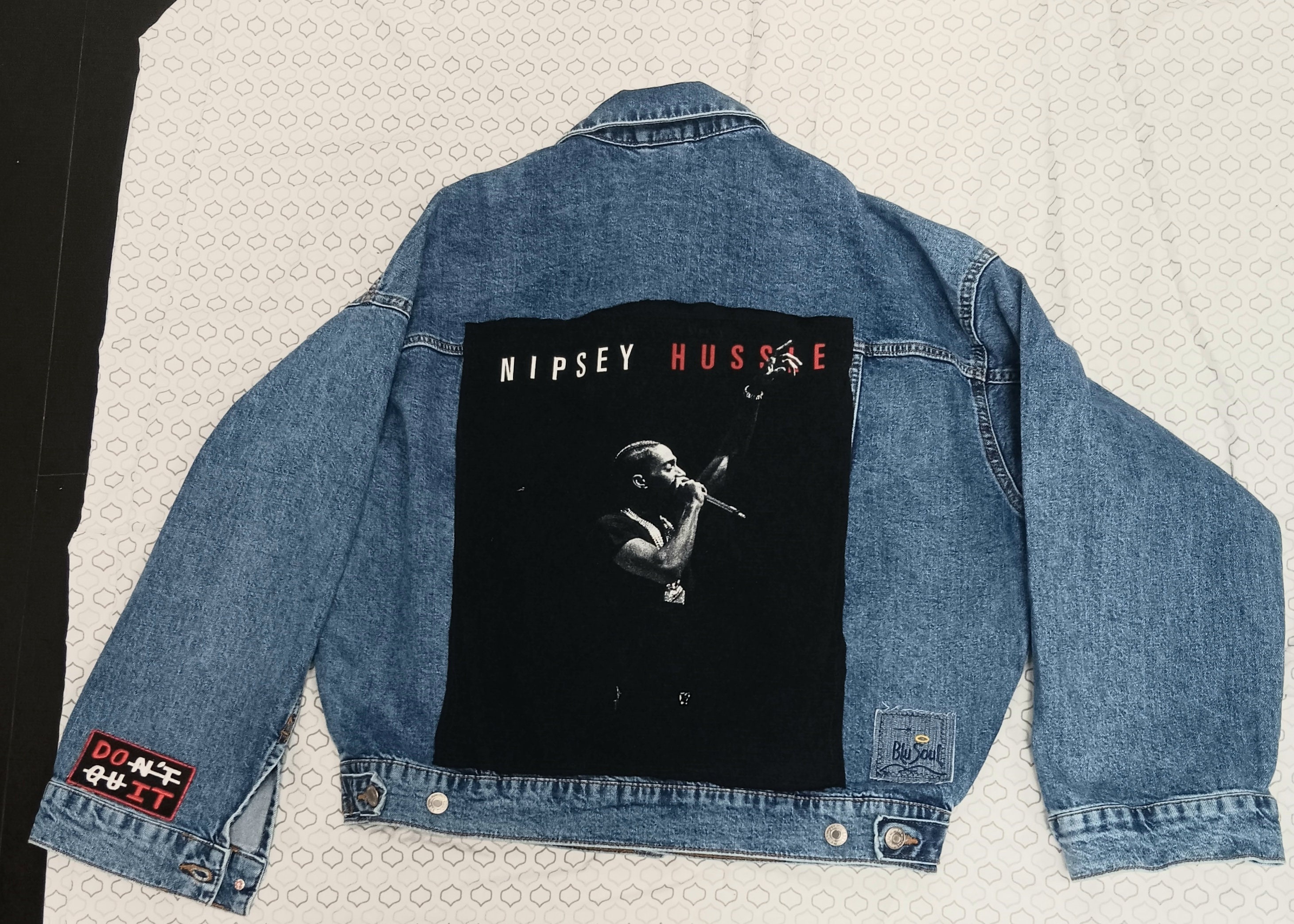 Nipsey Hussle Patchwork Jacket Handmade Unique Nipsey Tribute Stylish Eco friendly Denim Jacket L. A. Gear Hip Hop Fan Size X Small Etsy