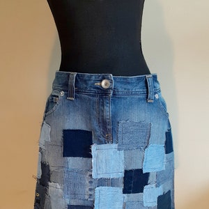 Size 8 Short Upcycled Denim Skirt, Patchwork Jean Skirt, Short Vintage Denim Skirt, Recycled Denim Skirt, Birthday Gift