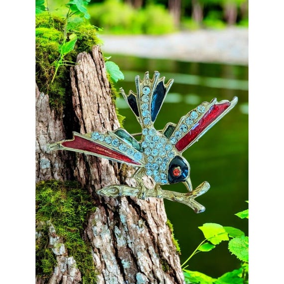 Broche Oiseau Sur Branche - Émail Multicolore - Neuf Avec Boîte