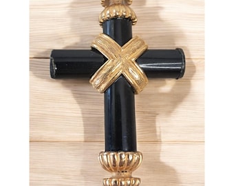 Classic Onyx Natural Brass Cross Pendant, 2.5" x 1.5"