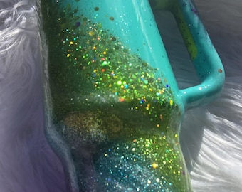 Tropical Teal Glittery Stanley cup- 40 oz