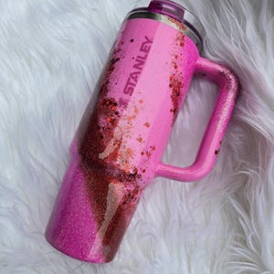 Custom glitter Pro-tour Stanley Tumbler 30 oz. Popsicle Pink and Gumdrop Green