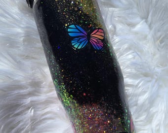 Negro 2.0 Glitter Stanley 30 oz Ice Flow con mariposas
