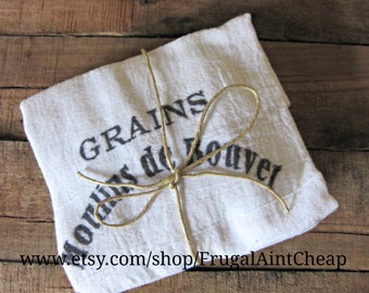 Kitchen Towels- Grain Sack, French Inspired -set of 3  (28"x29")