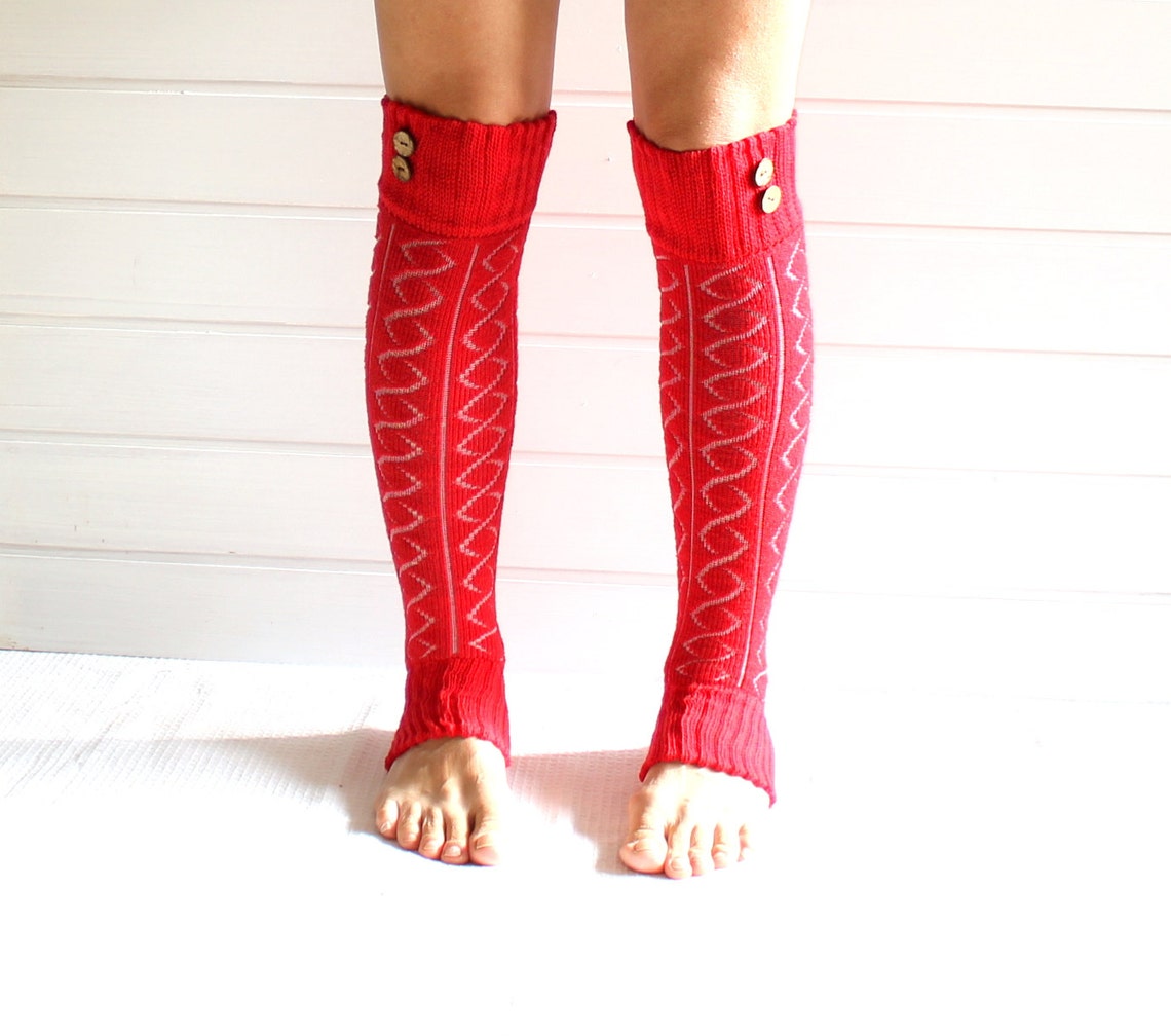 Legwarmers in RED with buttons leg warmers diamond pattern | Etsy