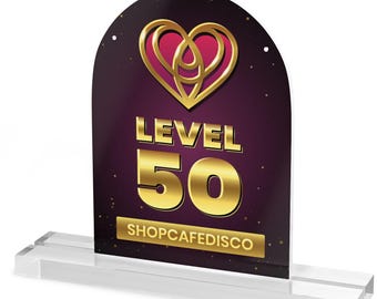 Custom Level 50 Acrylic Desk Plaque - 5x7in - Personalized Gift for Streamer and Gamer - Custom Plaque - Heart Me Level 50 - Streamer Decor