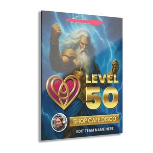 Personalized Level 50 Award Badge - Upload Background + Avatar - 11"x14" Wall Plaque - Gift for Streamer Reaching Level 50 - Heart Me Level